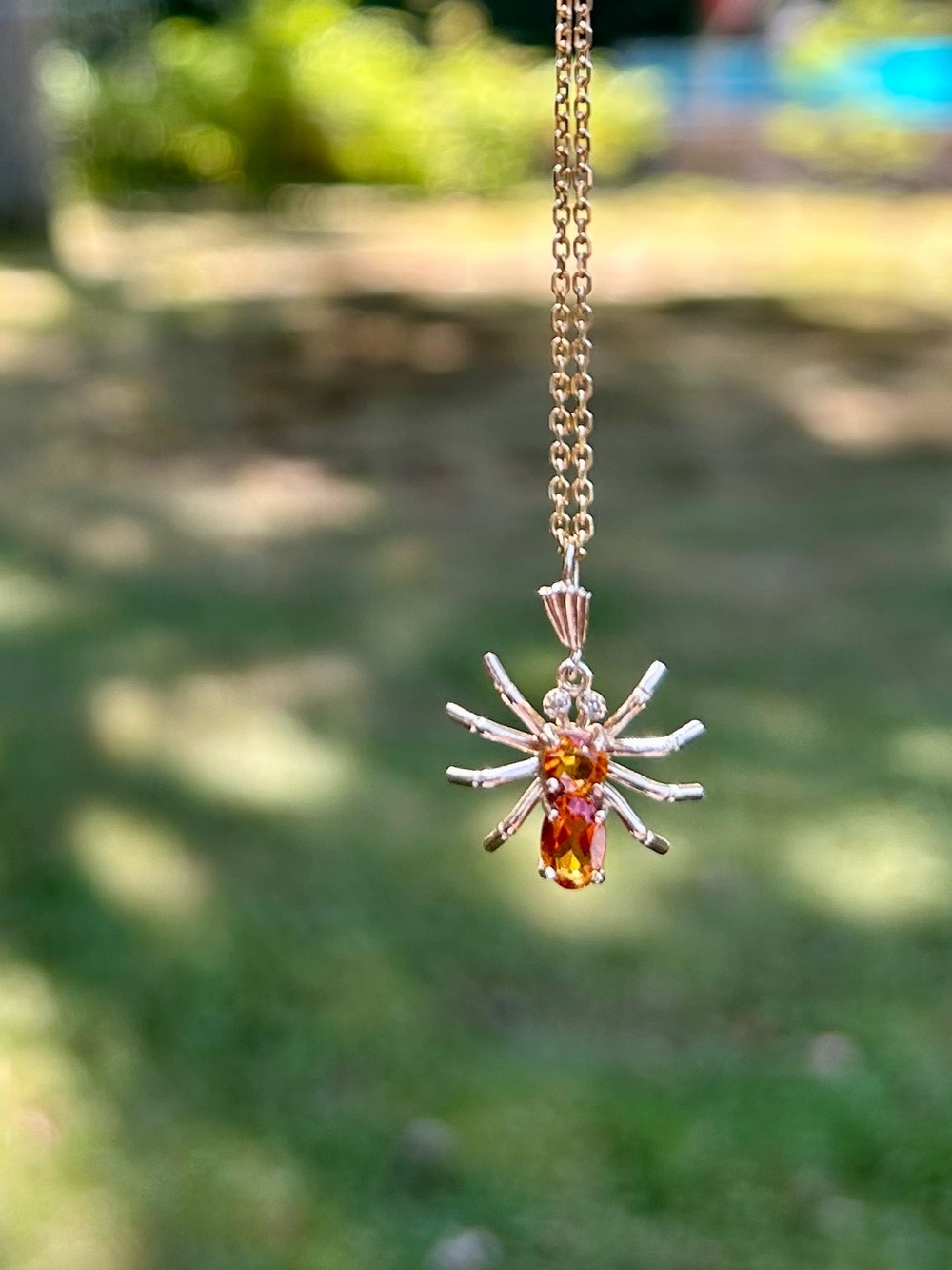9k Gold Diamond and Citrine Spider Pendant - be fabulous and spooky